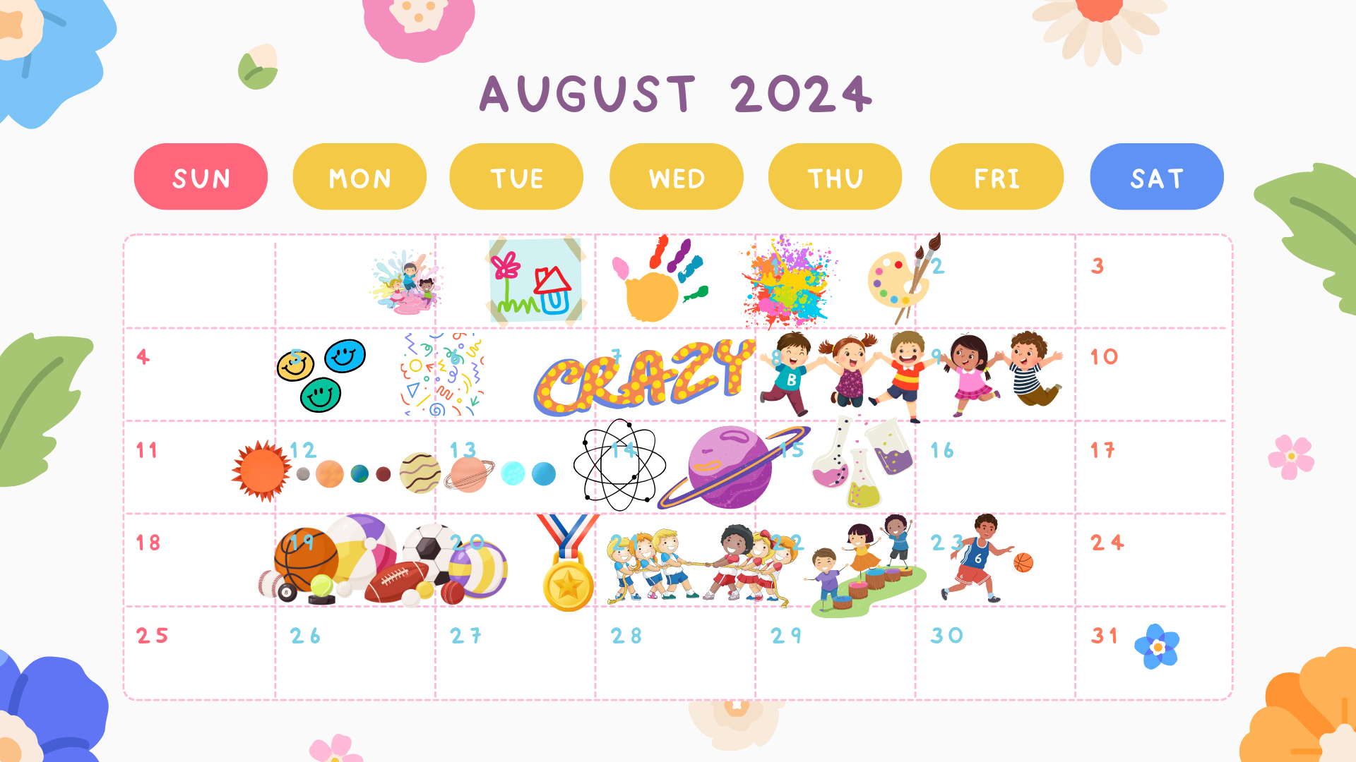 a visual display of camp themes and associated dates